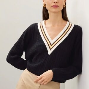 Sandro Contrast Stripe Cable Knit Sweater